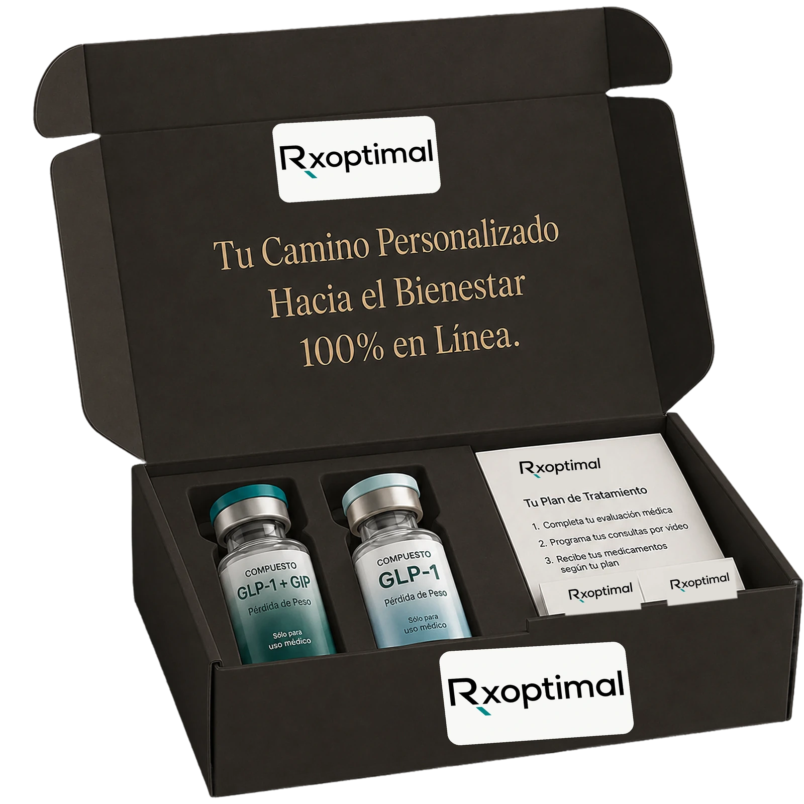 RX Optimal treatment kit with GLP-1 medication vials, syringes, and alcohol prep pads